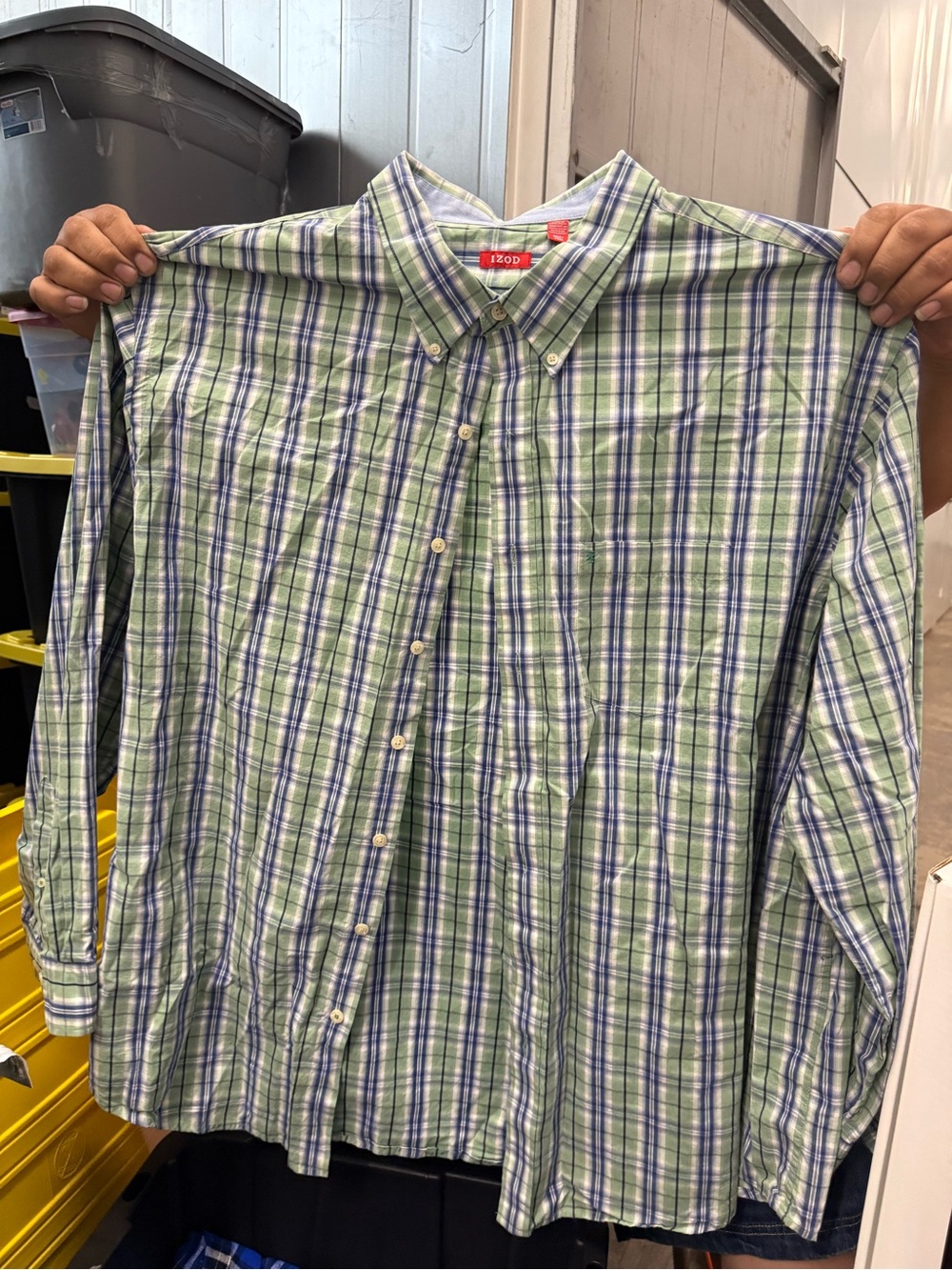 Izod Green and Blue Plaid Button-Down Shirt